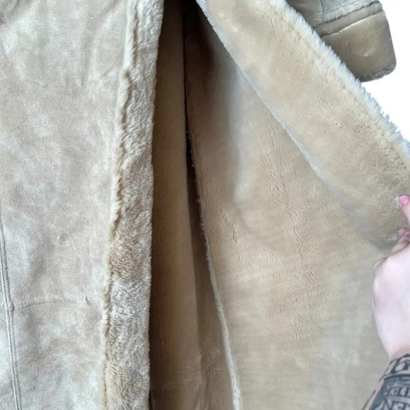 Express Y2K Vintage Suede Leather Faux Fur Lined Winter Coat Medium - Picture 8 of 15